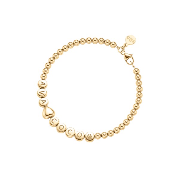 Namensarmband Classic HERZ kleine Kugeln 18 Karat Gold