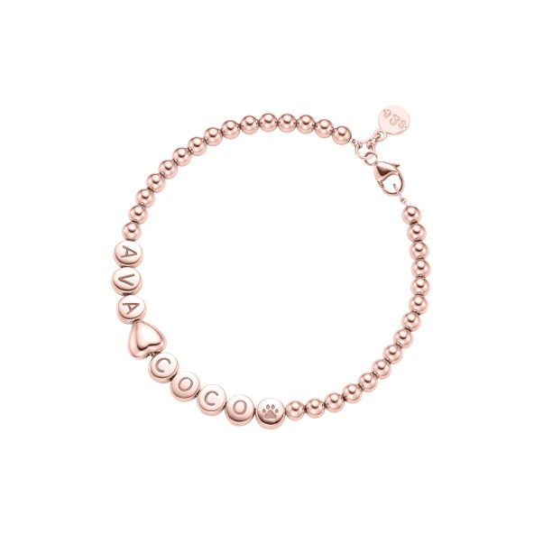 Namensarmband Classic HERZ kleine Kugeln 18 Karat Roségold