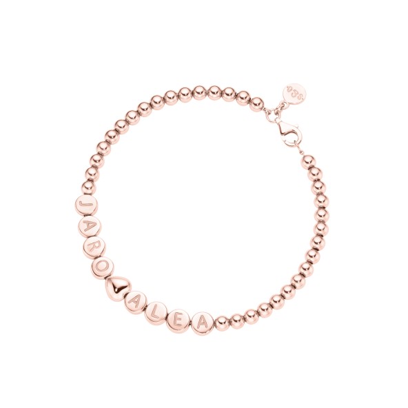 Namensarmband Classic HERZ kleine Kugeln 18 Karat Roségold