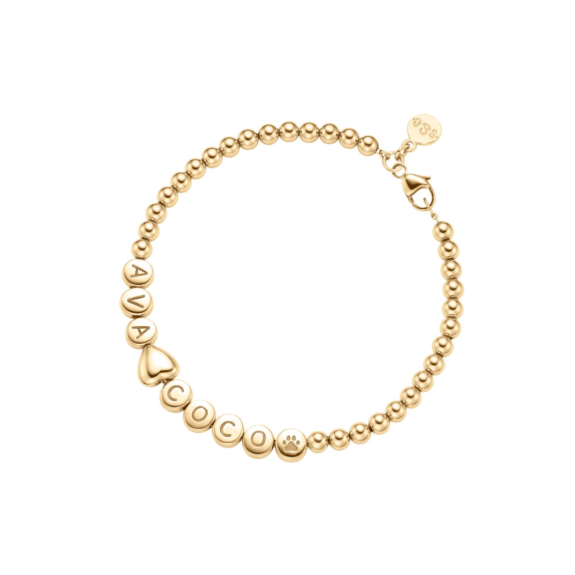 Namensarmband Classic HERZ kleine Kugeln 18 Karat Gold