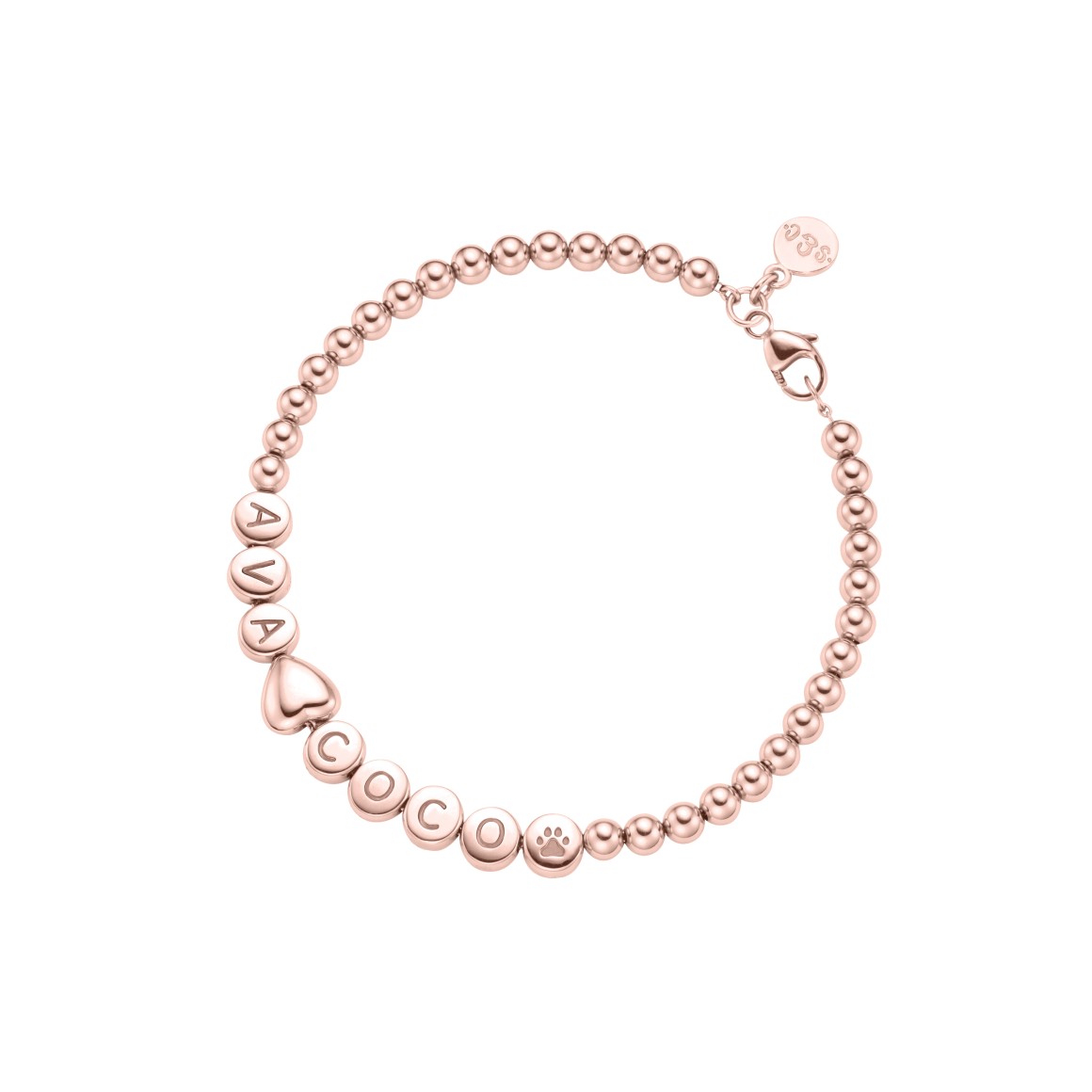 Namensarmband Classic HERZ kleine Kugeln 18 Karat Roségold