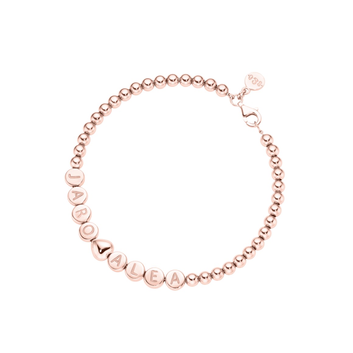 Namensarmband Classic HERZ kleine Kugeln 18 Karat Roségold