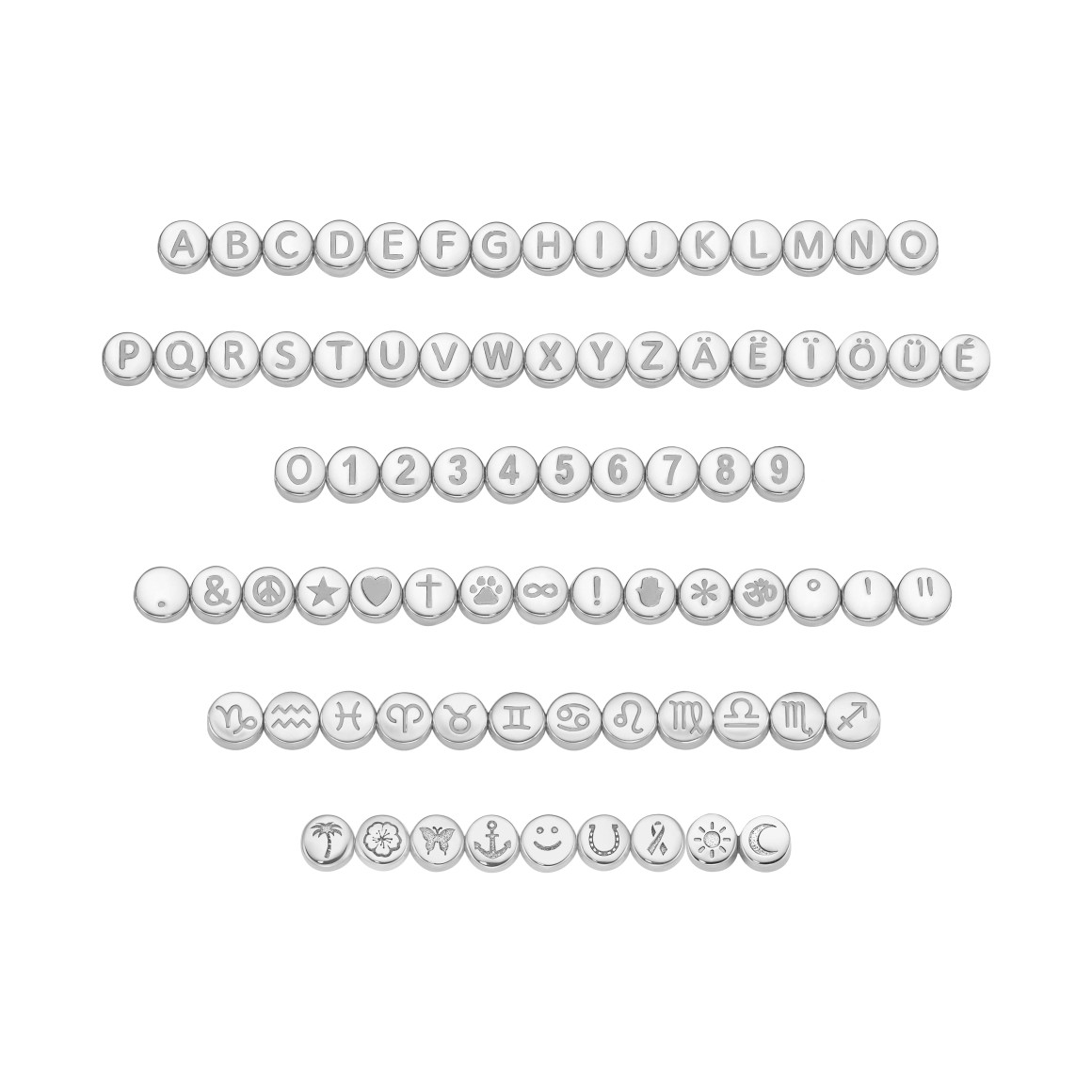 Übersicht strawberry & cream Buchstabenperlen Classic für 18 Karat Weissgold Armbänder