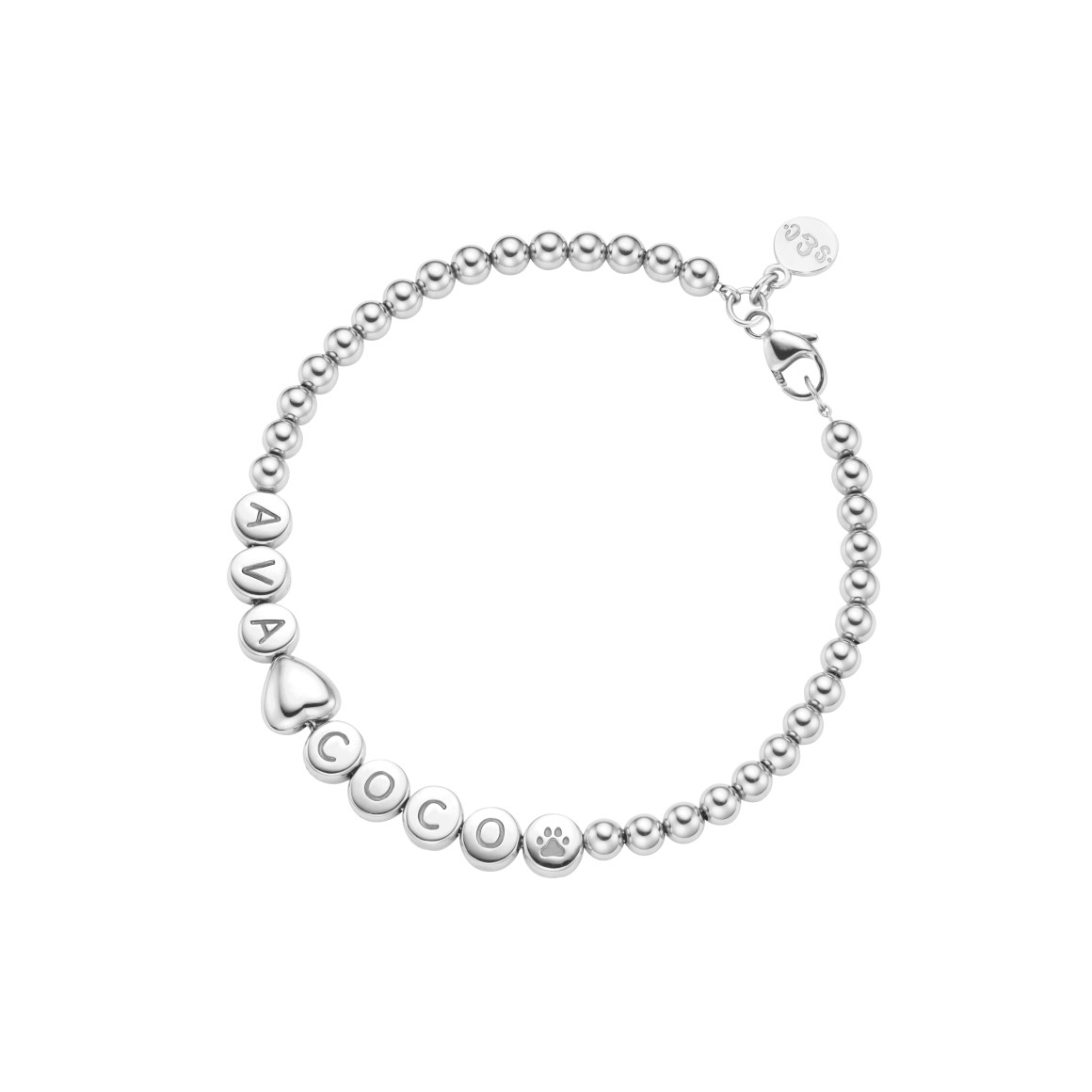 name bracelet classic HEART small bead 18 carat white gold